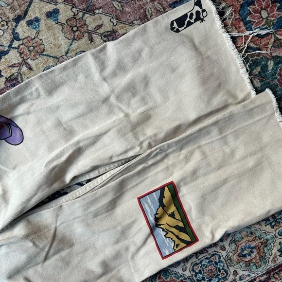 PacSun Wyoming & Western Graphic wide leg cream carpenter denim pants, size 23 - Picture 7 of 8